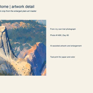 Close detail of the colorful Half Dome artwork showing its painted texture