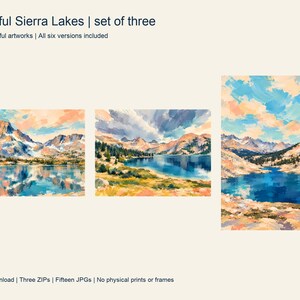 Colorful Thousand Island Lake, Guitar Lake and Rae Lakes artworks side by side