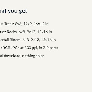 Sizes included for each painting