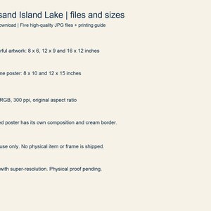 List of the five Thousand Island Lake JPG files and their print sizes