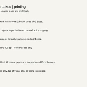 Printing guide for the Sierra lakes set digital download