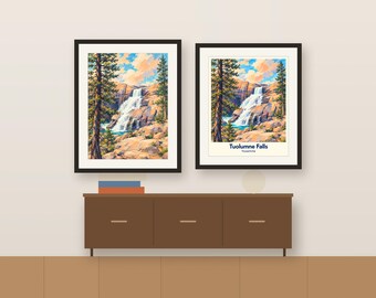 Tuolumne Falls Yosemite Travel Poster, Colorful Waterfall Art (Digital Download)