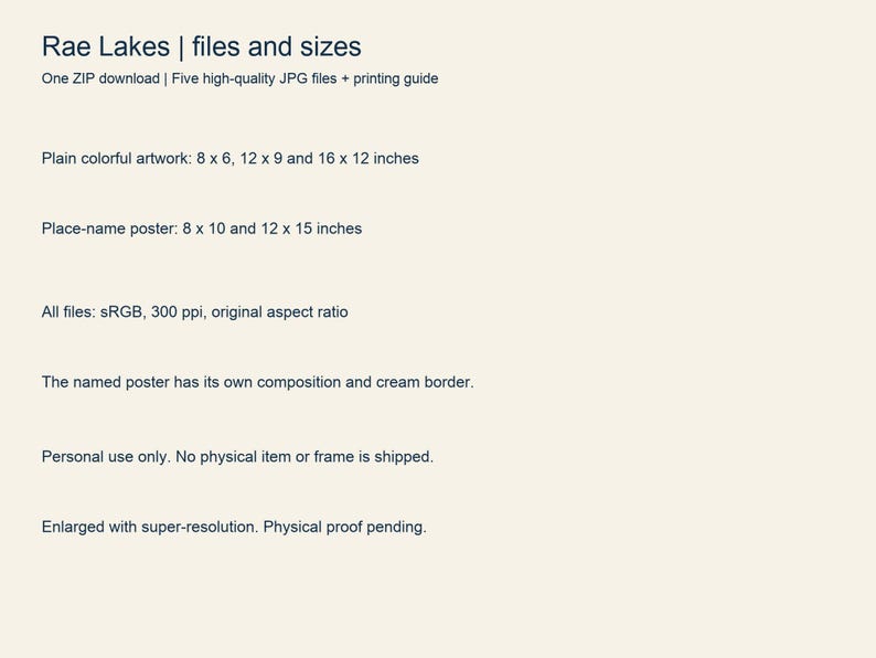 Rae Lakes files and print sizes in this set