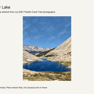 Guitar Lake gouache-style landscape below the Mount Whitney ridge, Sequoia National Park