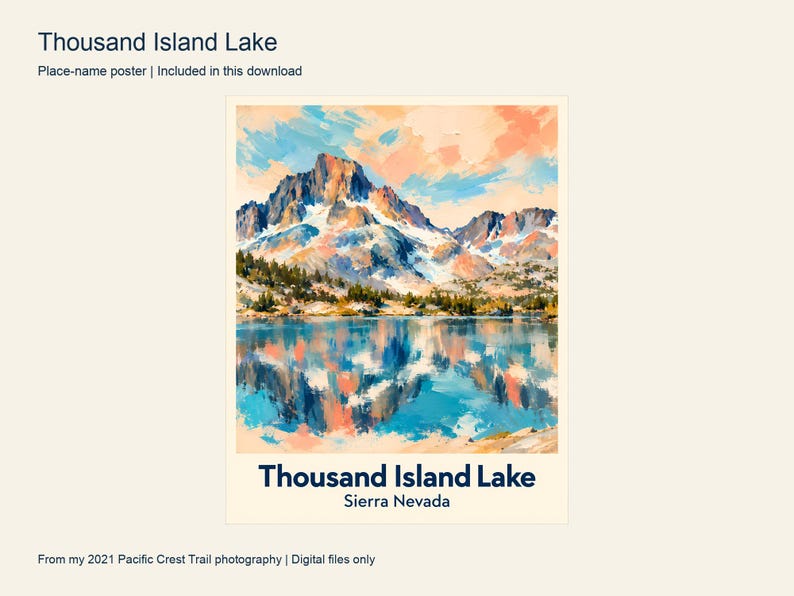 Thousand Island Lake place-name poster with a cream border