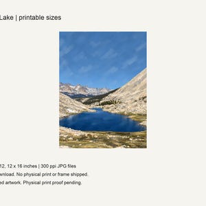 Guitar Lake print with its three included sizes, 6x8, 9x12 and 12x16 inches