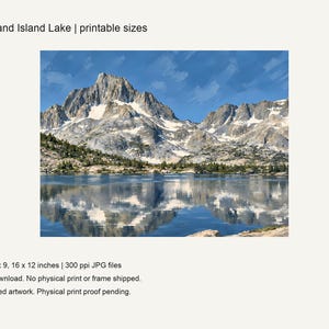Thousand Island Lake print with its three included sizes, 8x6, 12x9 and 16x12 inches