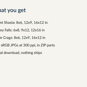 Sizes included for each painting