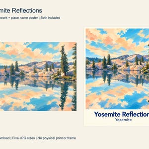 The colorful Yosemite Reflections artwork next to its place-name poster, both included in the download