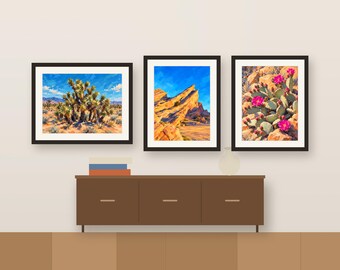 Desert Wall Art Set, Joshua Trees, Vasquez Rocks, Cactus Bloom (Digital Download)