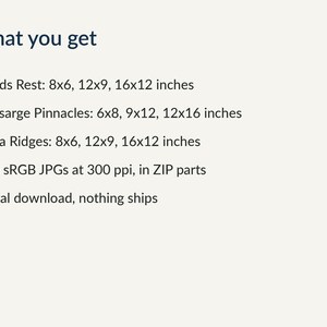 Sizes included for each of the three prints