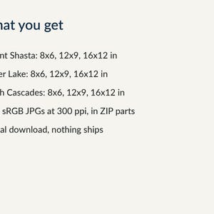 Sizes included for each painting