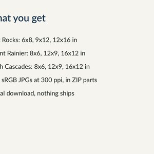 Sizes included for each painting