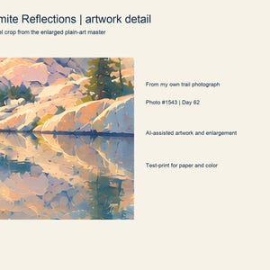 Close detail of the colorful Yosemite Reflections artwork showing its painted texture