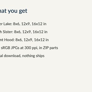 Sizes included for each painting