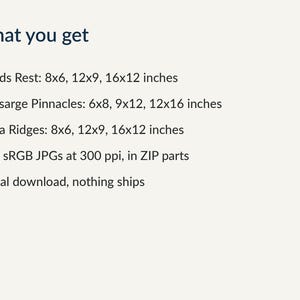 Sizes included for each of the three prints