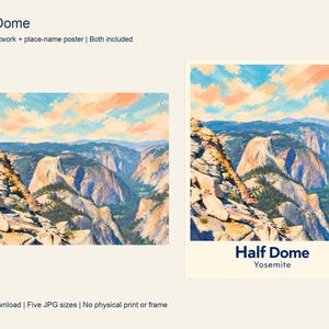 The colorful Half Dome artwork next to its place-name poster, both included in the download