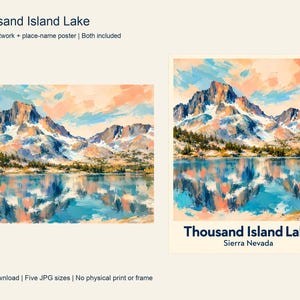 The colorful Thousand Island Lake artwork next to its place-name poster, both included in the download