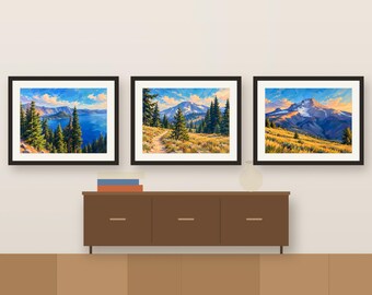 Oregon Mountain Landscape Painting Set, Crater Lake, South Sister, Mount Hood (Digital Download)