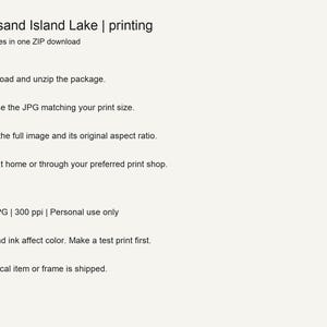 Printing guide for the Thousand Island Lake digital download