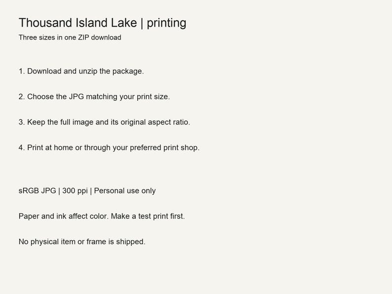 Printing guide for the Thousand Island Lake digital download