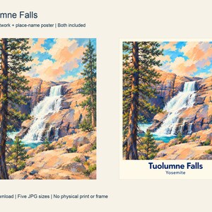 The colorful Tuolumne Falls artwork next to its place-name poster, both included in the download