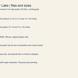 List of the five Guitar Lake JPG files and their print sizes