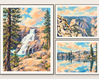 Yosemite Nationalpark-Kunstdruckset, Half Dome, Tuolumne Falls, Spiegelungen (Digitaler Download)
