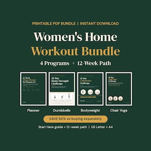 Women's Home Workout Bundle, Dumbbell, Calisthenics, Chair Yoga Challenges, Printable Fitness Planner PDF image 1