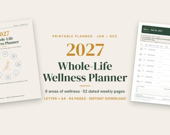 2027 Wellness Planner Printable for Women, Dated Weekly Habit Tracker PDF, Letter A4