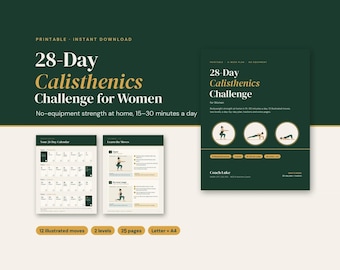 28 Day Calisthenics Challenge for Women, Printable Bodyweight Workout Plan PDF, No Equipment