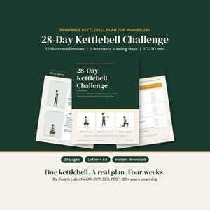 28 Day Kettlebell Challenge for Women, Printable Kettlebell Workout Plan PDF, Home Strength Program