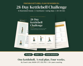 28 Day Kettlebell Challenge for Women, Printable Kettlebell Workout Plan PDF, Home Strength Program
