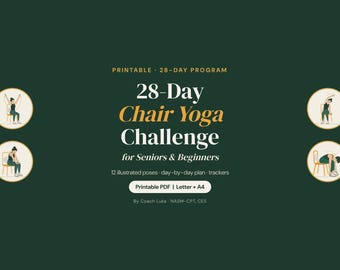 28 Day Chair Yoga for Seniors, Printable Seated Yoga Challenge for Beginners, Exercise PDF