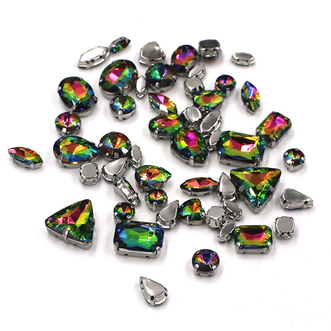 50 Pc Assorted Rainbow AB Glass Rhinestones , Sew on Rhinestones - Etsy