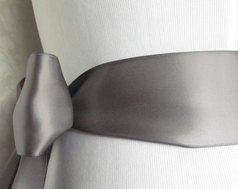 Pewter Bridal Sash / Satin Ribbon Sash / Double face satin Sash /  DIY Sash /