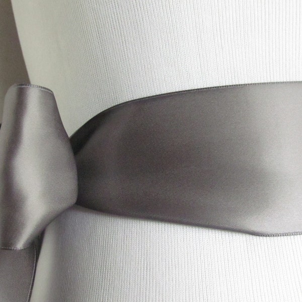 Pewter Bridal Sash / Satin Ribbon Sash / Double face satin Sash /  DIY Sash /