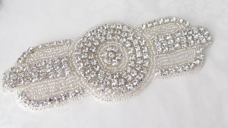 RA-15 Art Deco Rhinestone Beaded Bridal Applique for DIY Bridal sash Iron on