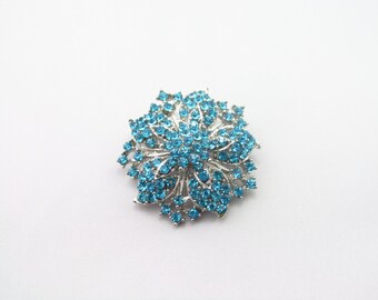 Turquoise Blue Rhinestone Brooch / Blue Bridal Brooch / Crystal Brooch Component / Flower Brooch RBR-38 - Turquoise