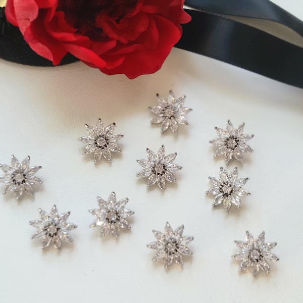 Cubic Zirconia Sew on Flower Shank Button  / 16mm