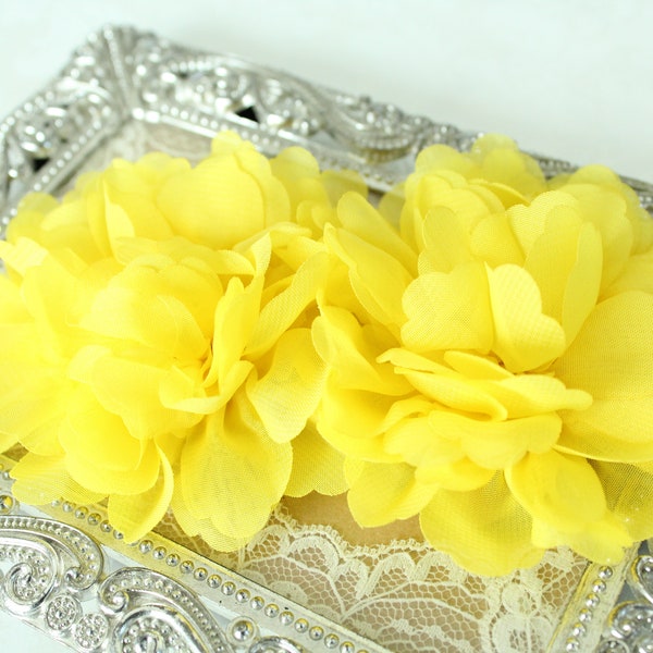 Yellow Chiffon Fabric Flower / 3.75 inches wide /  FLW-14  NO CLIPS