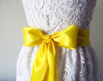 Yellow Bridal Sash / Double Face Sash  Ribbon /  Ribbon Sash /  DIY sash / 12ft sash / 9 ft sash/ 6ft sash