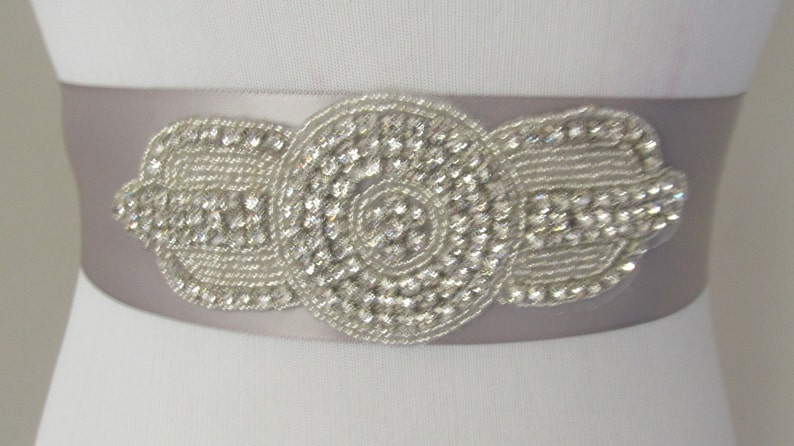 RA-15 Art Deco Rhinestone Beaded Bridal Applique for DIY Bridal sash Iron on