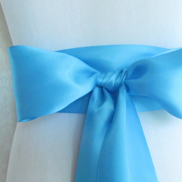 Island Blue Bridal Sash / Double Face Sash  Ribbon /  Simple Ribbon Sash /  12ft / 9ft / 6 ft sash
