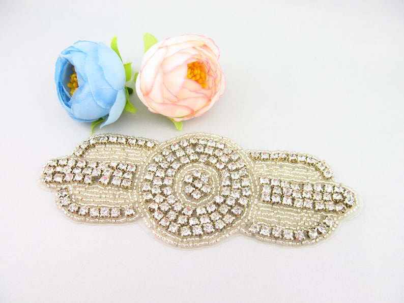 RA-15 Art Deco Rhinestone Beaded Bridal Applique for DIY Bridal sash Iron on