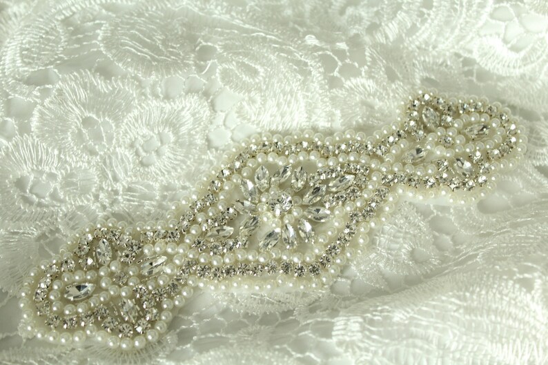 Rhinestone Applique Bridal Pearl And Beaded Diy Sash Ra 43 Iron On