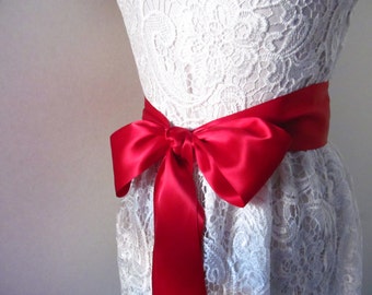 Crimson Bridal Sash / Double Face Sash  Ribbon / Red  Ribbon Sash /  DIY sash