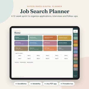 Planificador de búsqueda de empleo, rastreador de búsqueda de empleo digital e imprimible de 12 semanas con seguimiento de solicitudes, preparación para entrevistas e historias STAR.