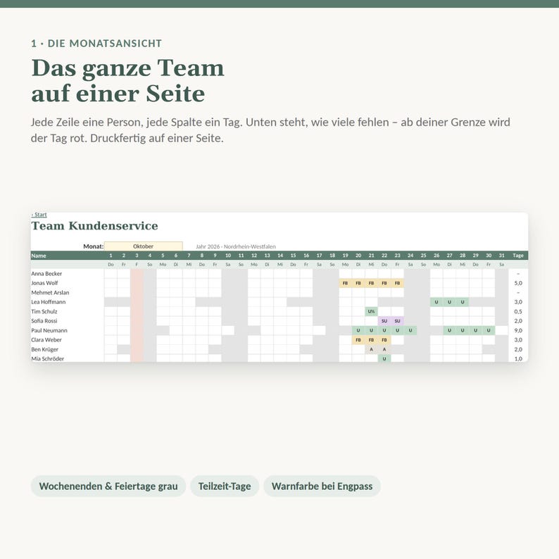 Vacation Planner 2027 Excel for Teams | Public Holidays in all 16 German States | Remaining Vacation Days, Half Days | No Macros Required image 2