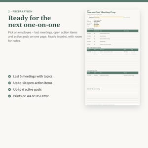 One on One Meeting Template for Managers | Excel Tracker for 1:1 Check-ins, Action Items and Goals | Team Leader, No Macros image 3